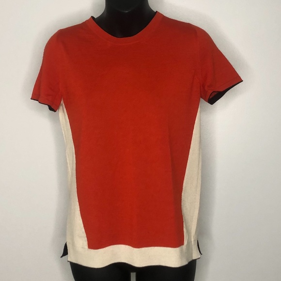 Lida Baday Red Black Cream Colorblock Wool/Silk/Cashmere Knit Top